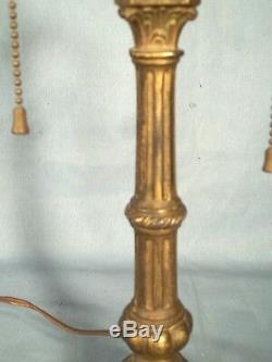 Antique Victorian Art Nouveau Stained Glass Cast Iron Fluted Column Lamp Base