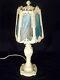 Antique Victorian Art Nouveau White Painted Metal Lamp With Slag Glass Shade