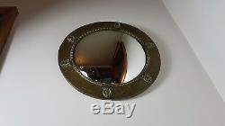 Antique Victorian Arts & Crafts Brass Glass Fish Eye Wall Mirror Made In England