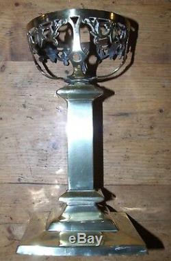 Antique Victorian Arts & Crafts brass OIL LAMP HINKS vaseline glass drop-in font