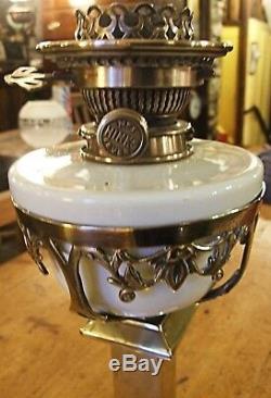 Antique Victorian Arts & Crafts brass OIL LAMP HINKS vaseline glass drop-in font