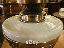 Antique Victorian Arts & Crafts brass OIL LAMP HINKS vaseline glass drop-in font