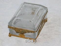 Antique Victorian Baccarat French Bronze Ormolu Etched Frost Crystal Jewelry Box