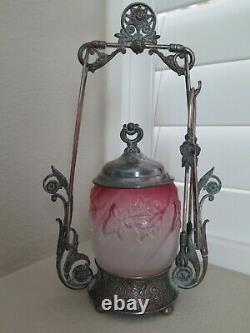 Antique Victorian Barbour Bros. Co Rubina Art Glass Pickle Castor