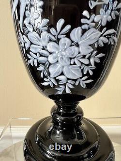 Antique Victorian Black Amethyst Vase Mary Gregory Enamel Winged Angels Foliage