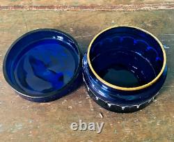 Antique Victorian Blue Art Glass Trinket Dish/Jewelry Box Mary Gregory Style