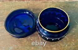 Antique Victorian Blue Art Glass Trinket Dish/Jewelry Box Mary Gregory Style
