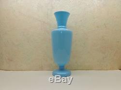 Antique Victorian Blue Bristol Glass Vase Hand Painted & Blown Flowers 12 1/4