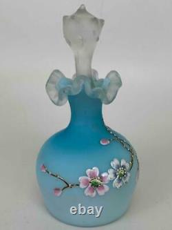 Antique Victorian Blue Burmese Ruffled Edge Glass Perfume Bottle Thomas Webb