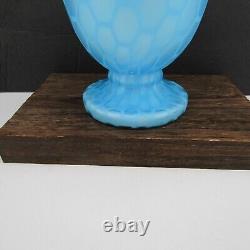 Antique Victorian Blue Cased Glass Honeycomb Quilted Optic Vase 10.5