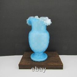 Antique Victorian Blue Cased Glass Honeycomb Quilted Optic Vase 10.5