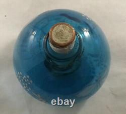 Antique Victorian Blue Enamel Painted Art Glass Peg Lamp Oil Lamp Font