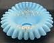 Antique Victorian Blue Enameled Satin Art Glass Brides Bowl