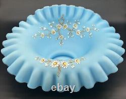 Antique Victorian Blue Enameled Satin Art Glass Brides Bowl Antique Victorian Blue Enameled Satin Art Glass Brides Bowl