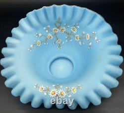 Antique Victorian Blue Enameled Satin Art Glass Brides Bowl Antique Victorian Blue Enameled Satin Art Glass Brides Bowl