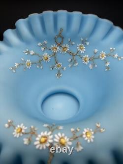 Antique Victorian Blue Enameled Satin Art Glass Brides Bowl Antique Victorian Blue Enameled Satin Art Glass Brides Bowl