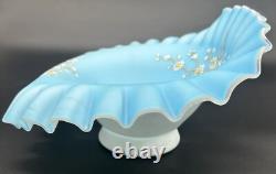 Antique Victorian Blue Enameled Satin Art Glass Brides Bowl Antique Victorian Blue Enameled Satin Art Glass Brides Bowl