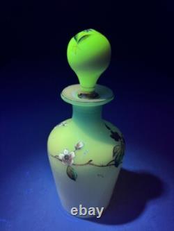 Antique Victorian Blue to White Art Glass Perfume Bottle with Enameled Decoration