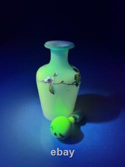 Antique Victorian Blue to White Art Glass Perfume Bottle with Enameled Decoration