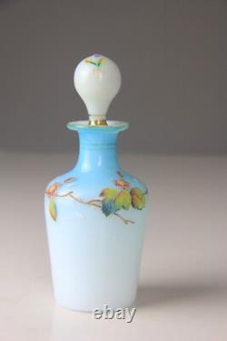 Antique Victorian Blue to White Art Glass Perfume Bottle with Enameled Decoration