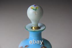 Antique Victorian Blue to White Art Glass Perfume Bottle with Enameled Decoration