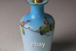 Antique Victorian Blue to White Art Glass Perfume Bottle with Enameled Decoration