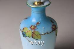 Antique Victorian Blue to White Art Glass Perfume Bottle with Enameled Decoration