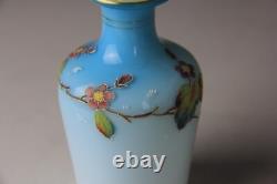 Antique Victorian Blue to White Art Glass Perfume Bottle with Enameled Decoration