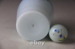 Antique Victorian Blue to White Art Glass Perfume Bottle with Enameled Decoration