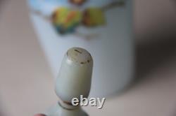Antique Victorian Blue to White Art Glass Perfume Bottle with Enameled Decoration