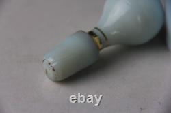 Antique Victorian Blue to White Art Glass Perfume Bottle with Enameled Decoration