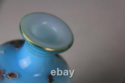 Antique Victorian Blue to White Art Glass Perfume Bottle with Enameled Decoration