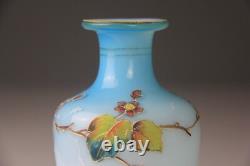 Antique Victorian Blue to White Art Glass Perfume Bottle with Enameled Decoration