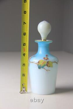 Antique Victorian Blue to White Art Glass Perfume Bottle with Enameled Decoration