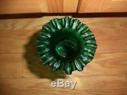 Antique Victorian Bohemian 19th C Green Art Glass HP Mary Gregory Vase 8