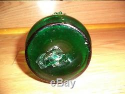 Antique Victorian Bohemian 19th C Green Art Glass HP Mary Gregory Vase 8