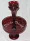 Antique Victorian Bohemian 2 Pc Ruby Red Crystal Cut Art Glass Centerpiece Vase