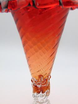 Antique Victorian Bohemian AMBERINA Optic & Applied Art Glass Cornucopia Vase