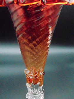 Antique Victorian Bohemian AMBERINA Optic & Applied Art Glass Cornucopia Vase