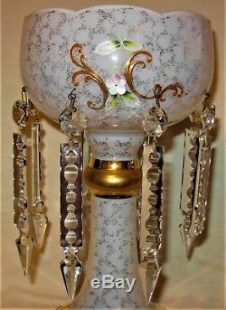 Antique Victorian Bohemian Art Glass Crystal Prism Luster Mantle Lustre