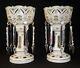 Antique Victorian Bohemian Glass Pair Of Lustres By Moser. Cased Glass. 13.5h