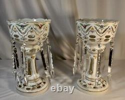 Antique Victorian Bohemian Glass PAIR OF LUSTRES by MOSER. Cased Glass. 13.5H