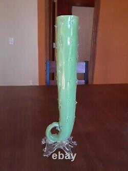 Antique Victorian Bohemian Green Cased Glass Thorn Vase Harrach Kralik Czech