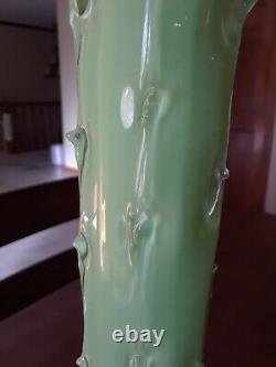 Antique Victorian Bohemian Green Cased Glass Thorn Vase Harrach Kralik Czech