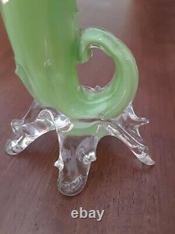 Antique Victorian Bohemian Green Cased Glass Thorn Vase Harrach Kralik Czech