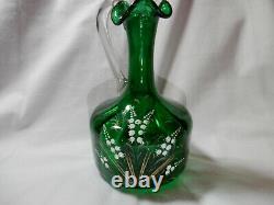 Antique Victorian Bohemian Green Lilly of the Valley Art Glass Bottle Decanter