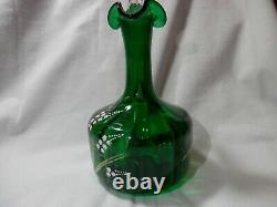 Antique Victorian Bohemian Green Lilly of the Valley Art Glass Bottle Decanter