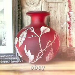 Antique Victorian Bohemian Hand Enamed Florentine Cameo Glass Vase