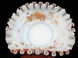 Antique Victorian Bohemian Harrach Cased Blue Rose Gold HP Enamel Art Glass Bowl