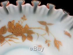 Antique Victorian Bohemian Harrach Cased Blue Rose Gold HP Enamel Art Glass Bowl